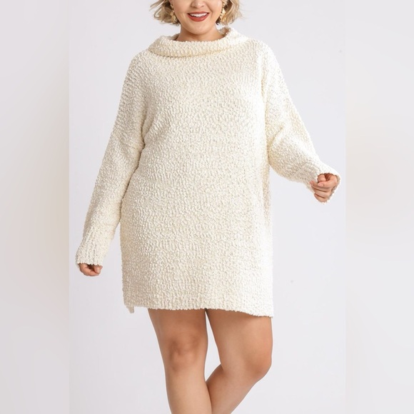 Umgee Full Size High Low Long Sleeve Boucle Sweater Dress Plus Size - Picture 4 of 5